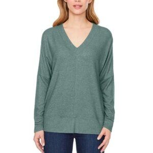 Buffalo David Bitton Womens Sage Green Soft Knit V-Neck Top Size Small Cozy